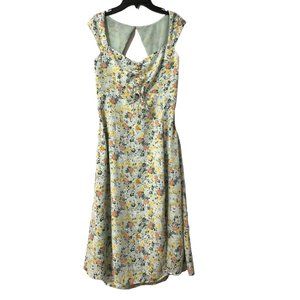 ASTR The Label Sleeveless Open Back  Floral Midi Dress Green Large